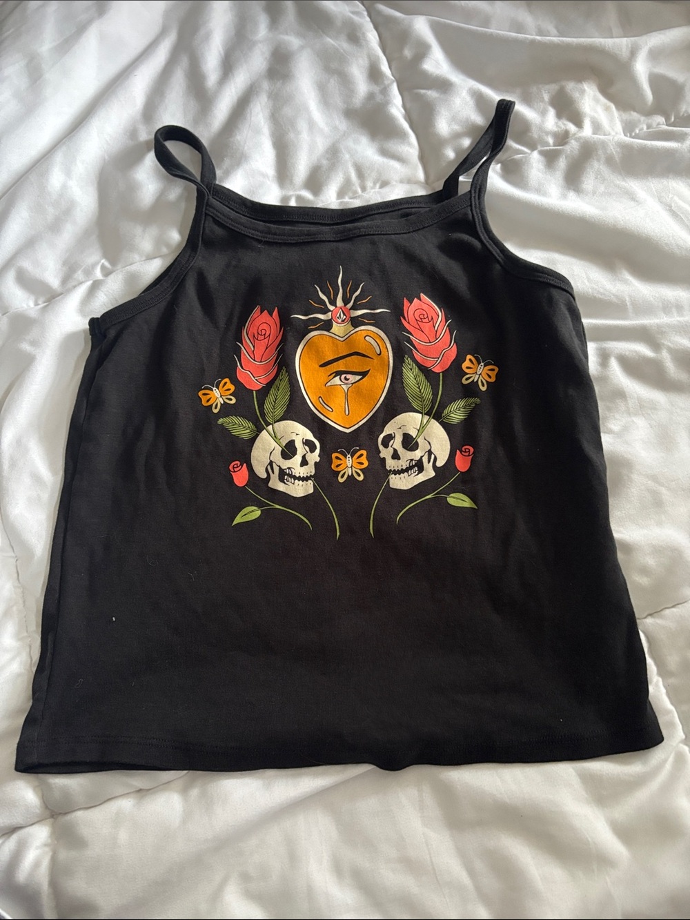 Volcom Black Graphic Heart & Skulls Tank Top